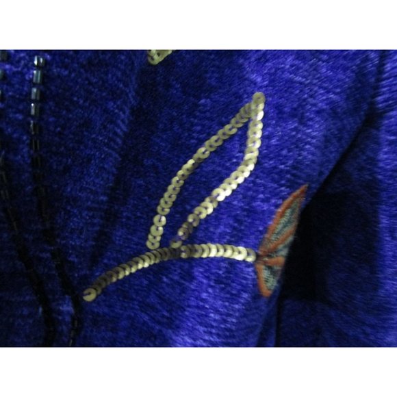 Purple Chenille Glass Applique Embroidered Beaded Sequin Wearable Art Jacket L - Picture 14 of 16